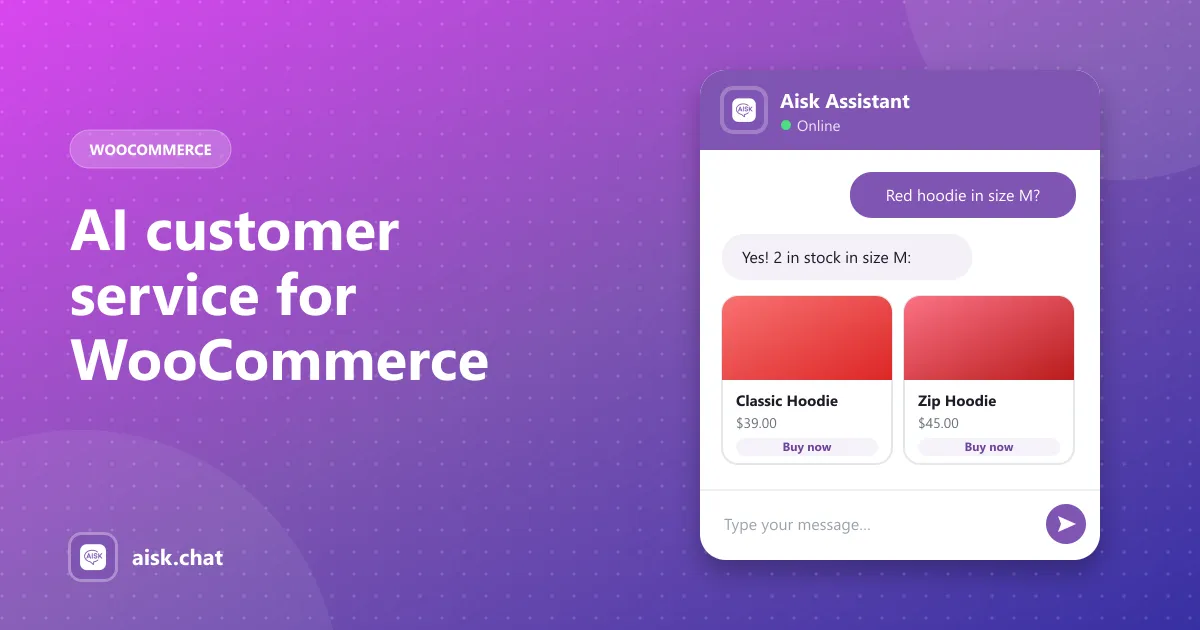 AI customer service chat answering a WooCommerce question