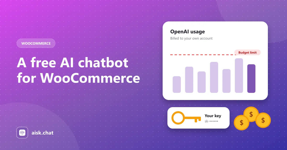 A free AI chatbot for WooCommerce with no monthly fees
